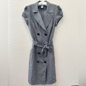 ROBBIE BEE | Vintage Gray Double-Breasted Short Sleeve Midi Shirtdress | 10